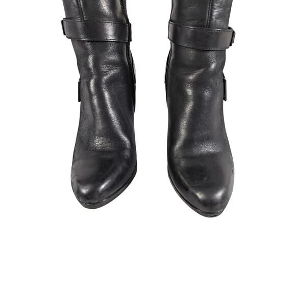 LEVITY! BLACK GENUINE LEATHER PLATFORM, STILETTO, 2 BUCKLE BOOTS! … - Picture 5 of 11